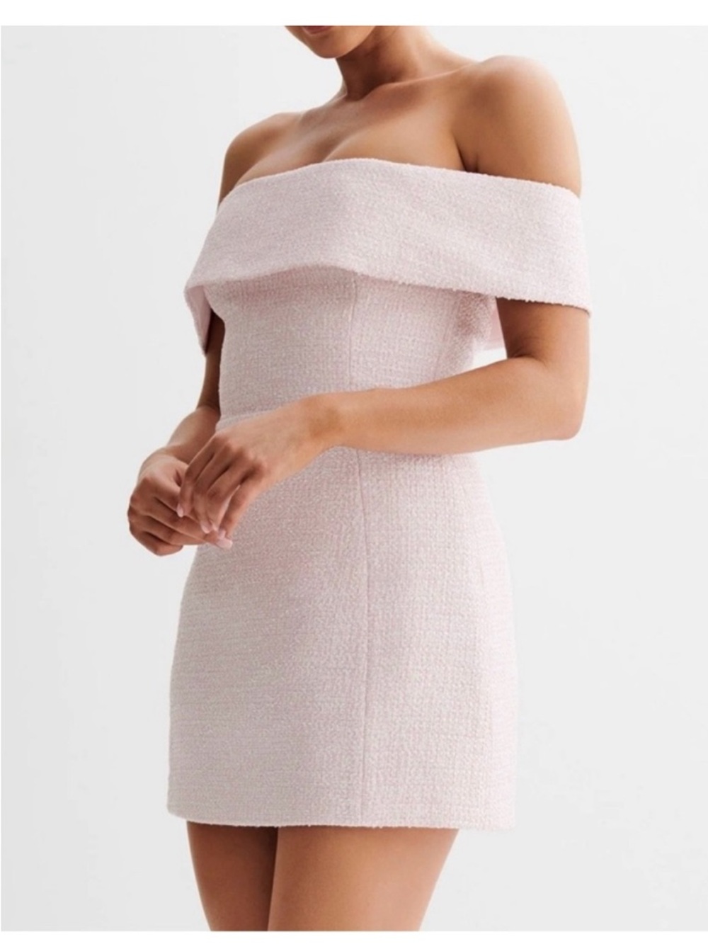 Meshki Pale Pink Sequin Tweed Mini Dress